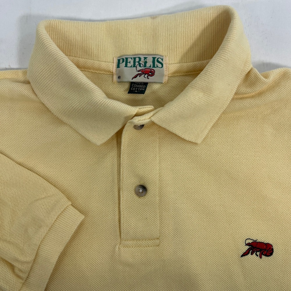 Perlis Mens Crawfish Logo Polo Shirt Large Pale Yellow  Short Sleeve